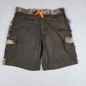 Wave Zone Stripe Cargo Eboard Shorts Men XL Black Camouflage Swimwear Mesh Lined